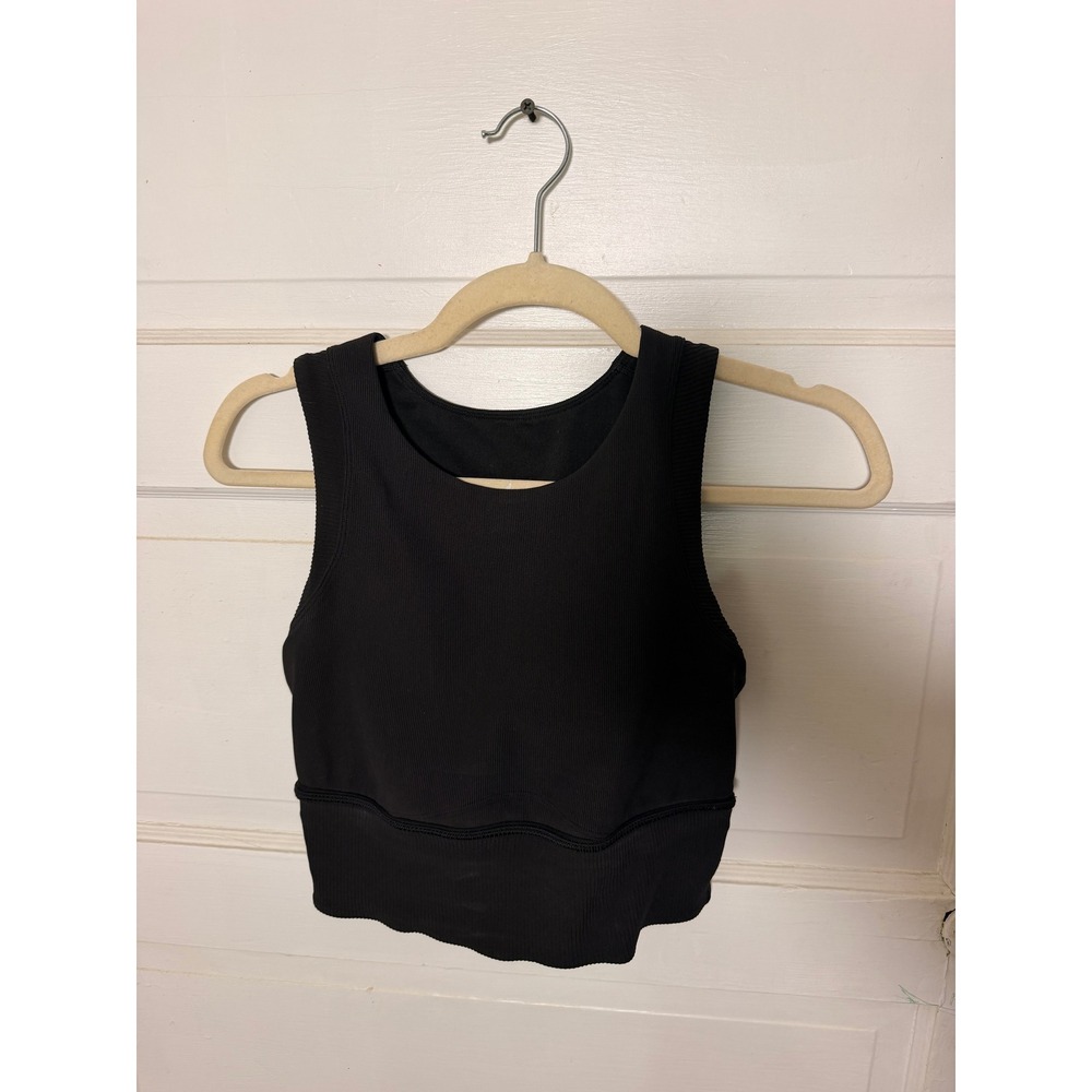 Lululemon Kick Swerve Sports Bra Black Ribbed High Neck Longline Tank Size 8
